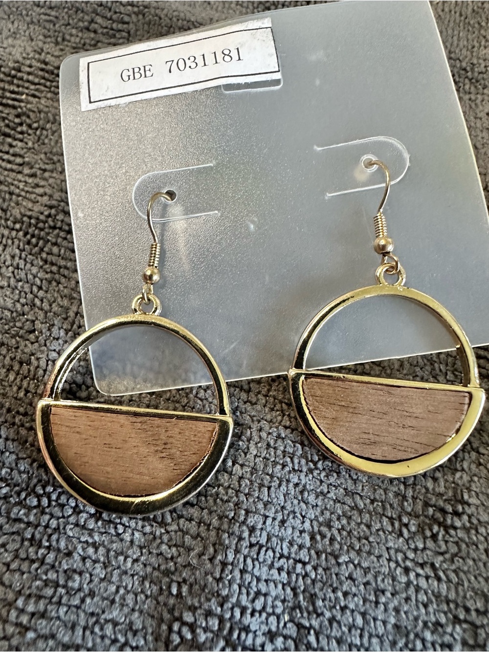 Unlisted Gold-Tone Circle Drop Earrings with Wood Inlay